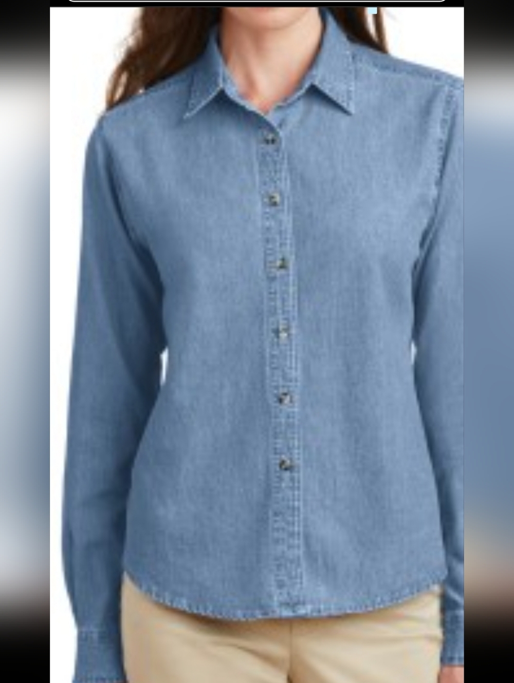Port & Company 100% Cotton Blue Denim Button-Up Shirt Medium